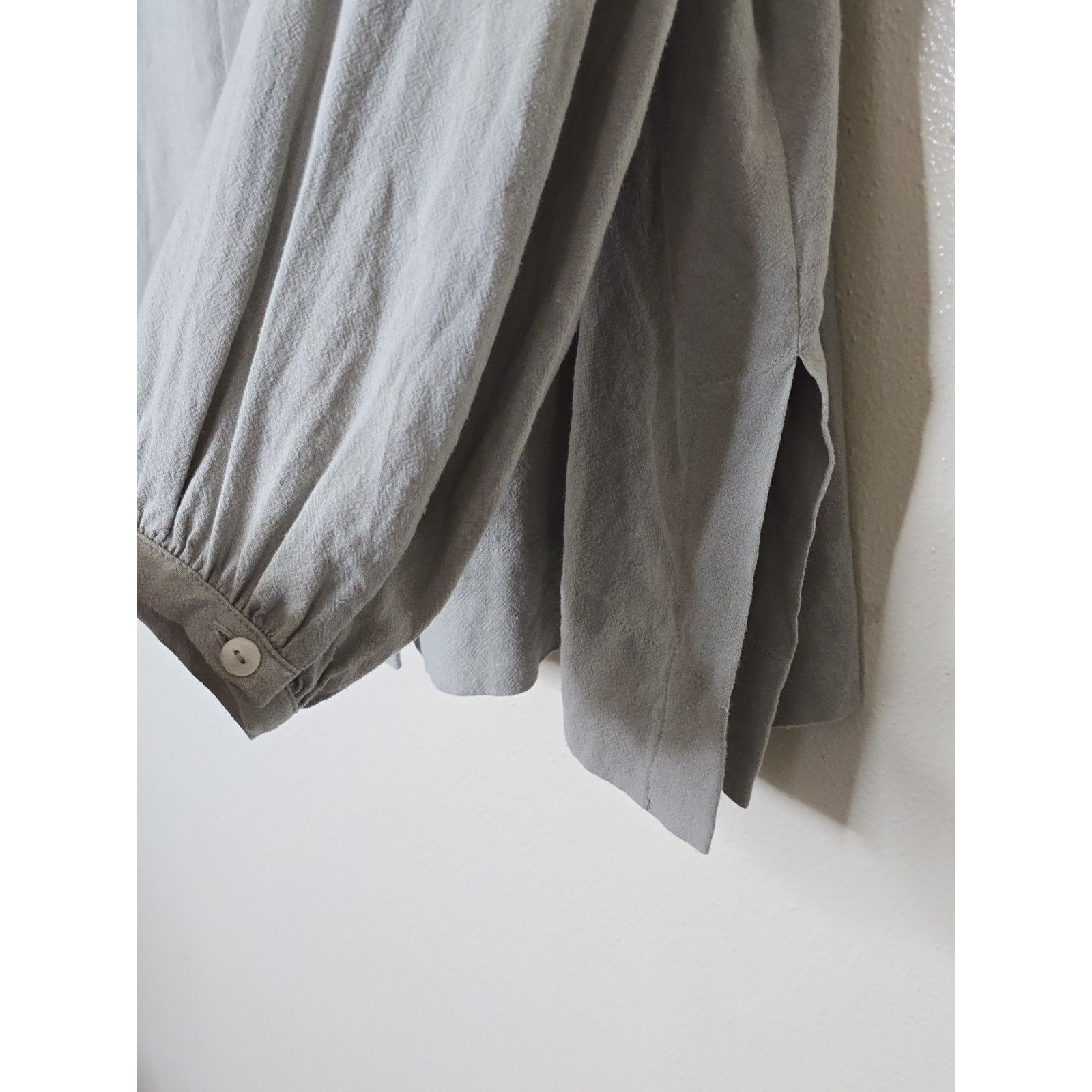 Poetry Ecovero Viscose & Linen Blouse Womens 18 Sage Green Collarless Shirt — image 7 of 8